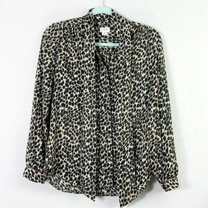J. Crew Leopard / Cheetah / Animal Print Tie Neck Long sleeve Button Down sz XS